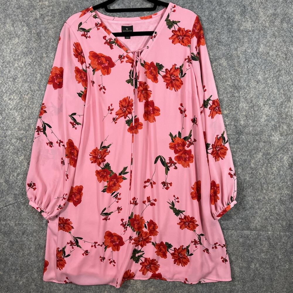 Worthington X-LG Pink Strawberry Cross Nech Long-sleeve‎ Shift Dress